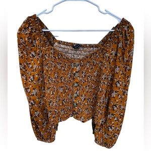 American Eagle Outfitters Floral Smocked Blouse - Brown